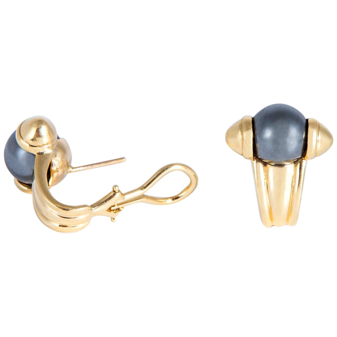 Elegant Hematite and Gold Earrings For Sale