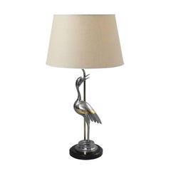 Antique Elegant Heron Bird Chrome and Brass Table Lamp hollywood regency midcentury