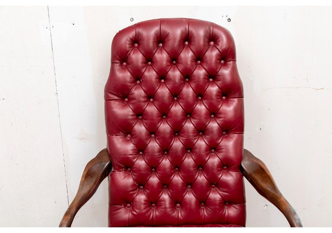 Elegant High Back Tufted Red Leather Armchair For Sale 5