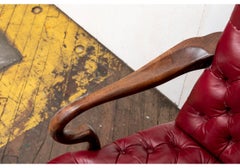 Elegant High Back Tufted Red Leather Armchair
