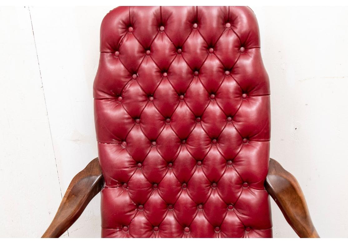 Georgian Elegant High Back Tufted Red Leather Armchair For Sale