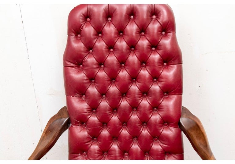 Elegant High Back Tufted Red Leather Armchair For Sale at 1stDibs