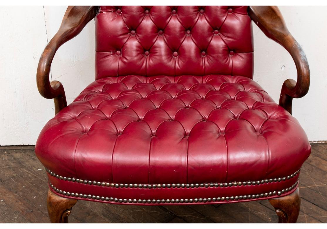 Elegant High Back Tufted Red Leather Armchair For Sale 2