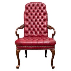 Elegant High Back Tufted Red Leather Armchair