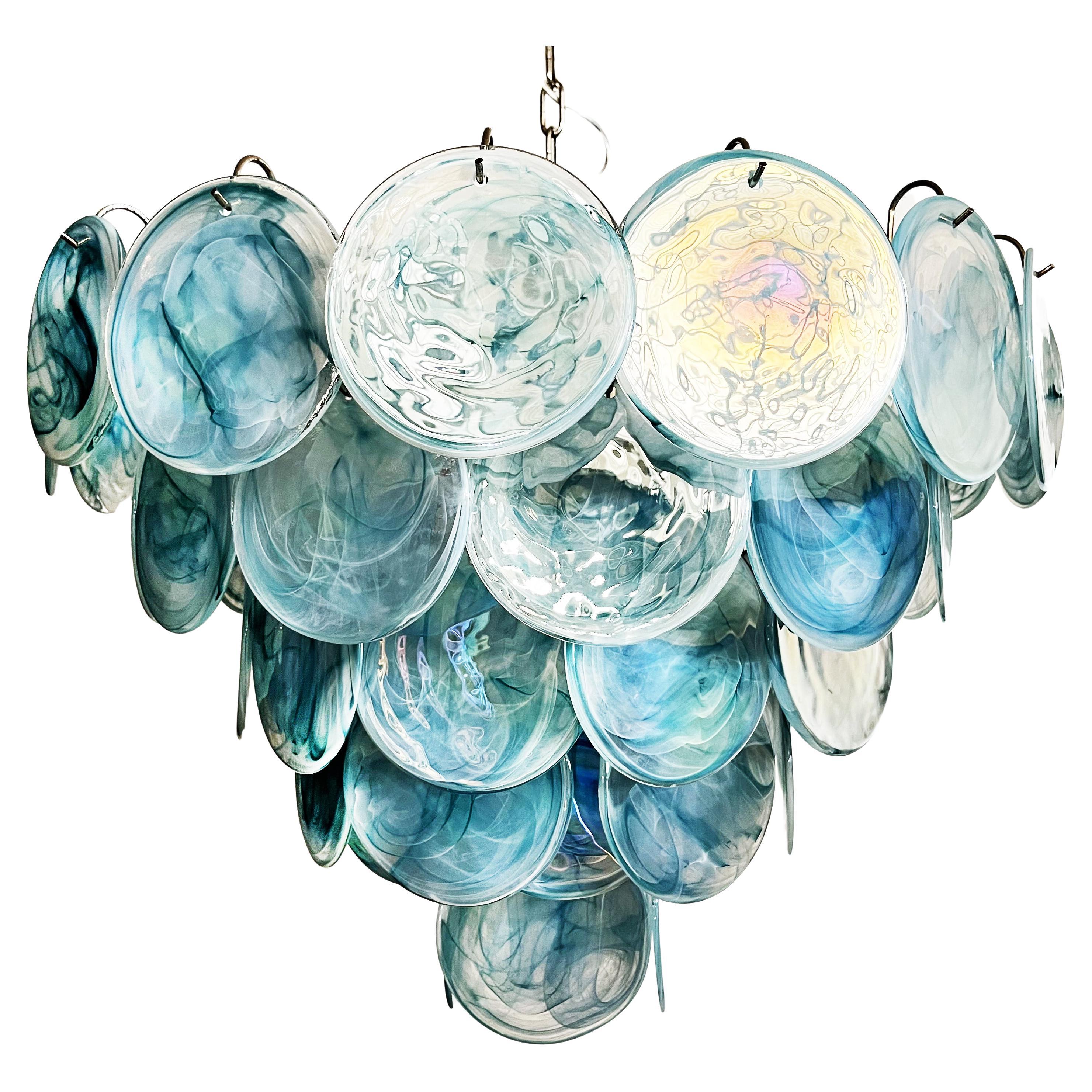 Elegant High quality Murano chandelier space age - 57 BLUE alabaster iridescent  For Sale