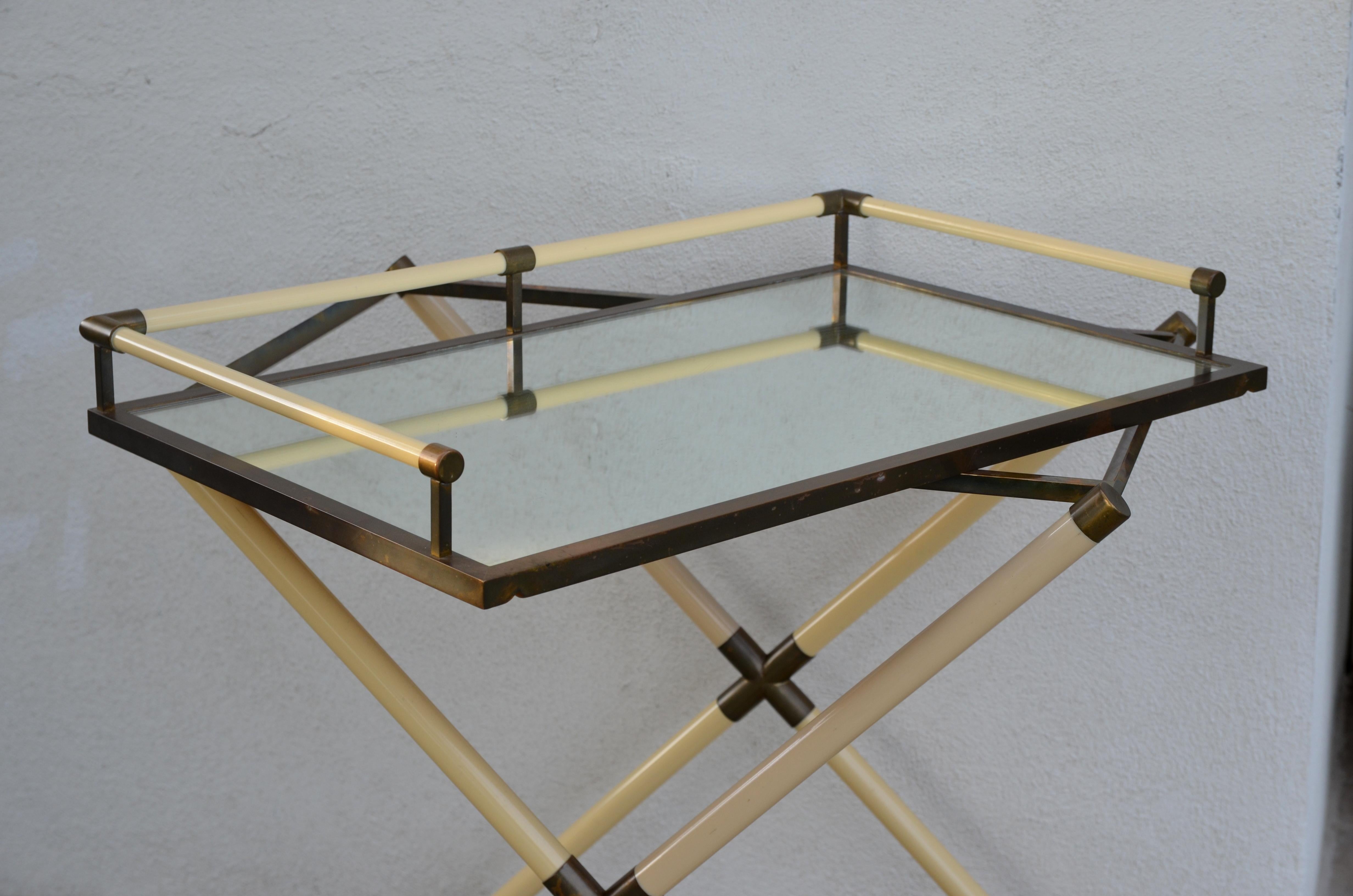 Late 20th Century Chic Mirrored and Patinated Brass Bar Cart by Maison Jansen