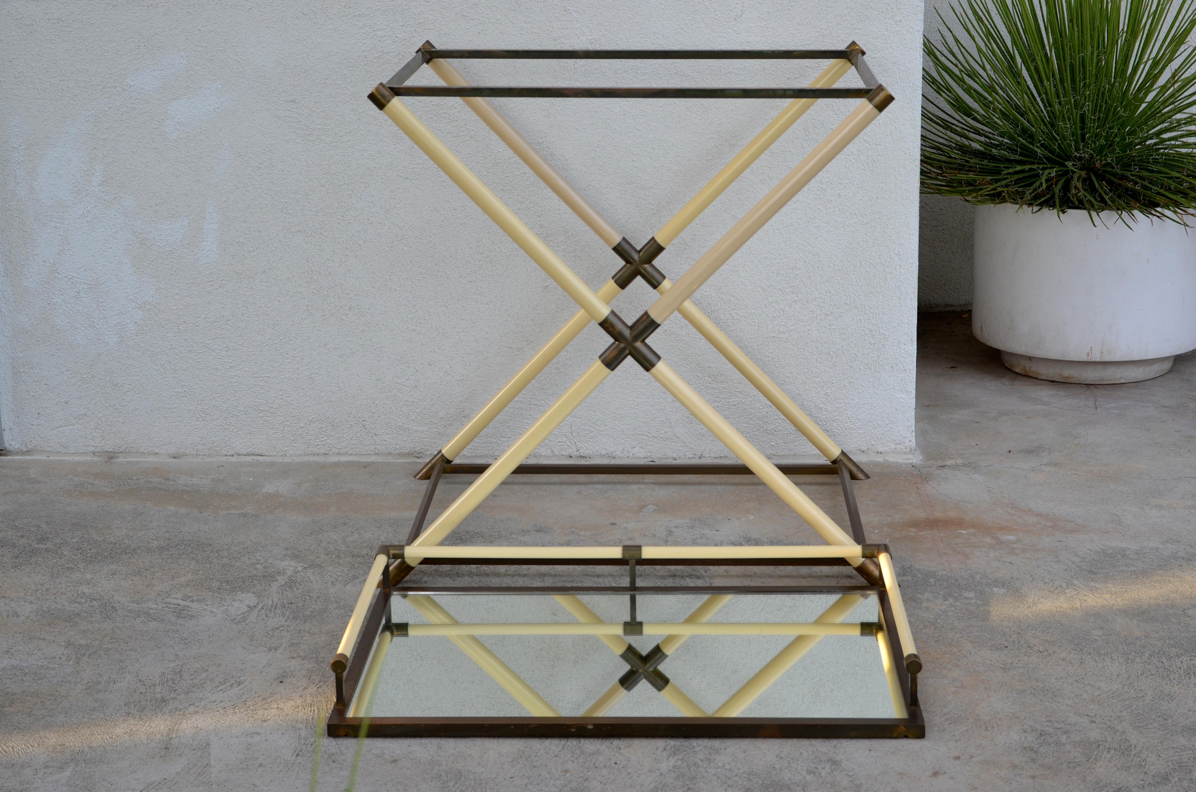 Chic Mirrored and Patinated Brass Bar Cart by Maison Jansen 1