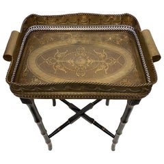 Elegant Hollywood Regency Style Brass Gallery Tray Top End Table
