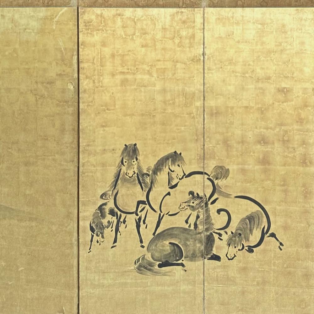 Edo Écran de cheval élégant. Dans le style de Kano Tanshin en vente