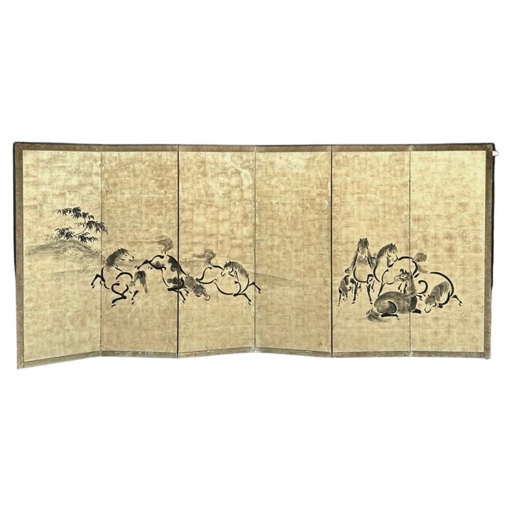 Elegant Horse Screen. In style of Kano Tanshin