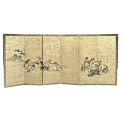 Antique Elegant Horse Screen. In style of Kano Tanshin