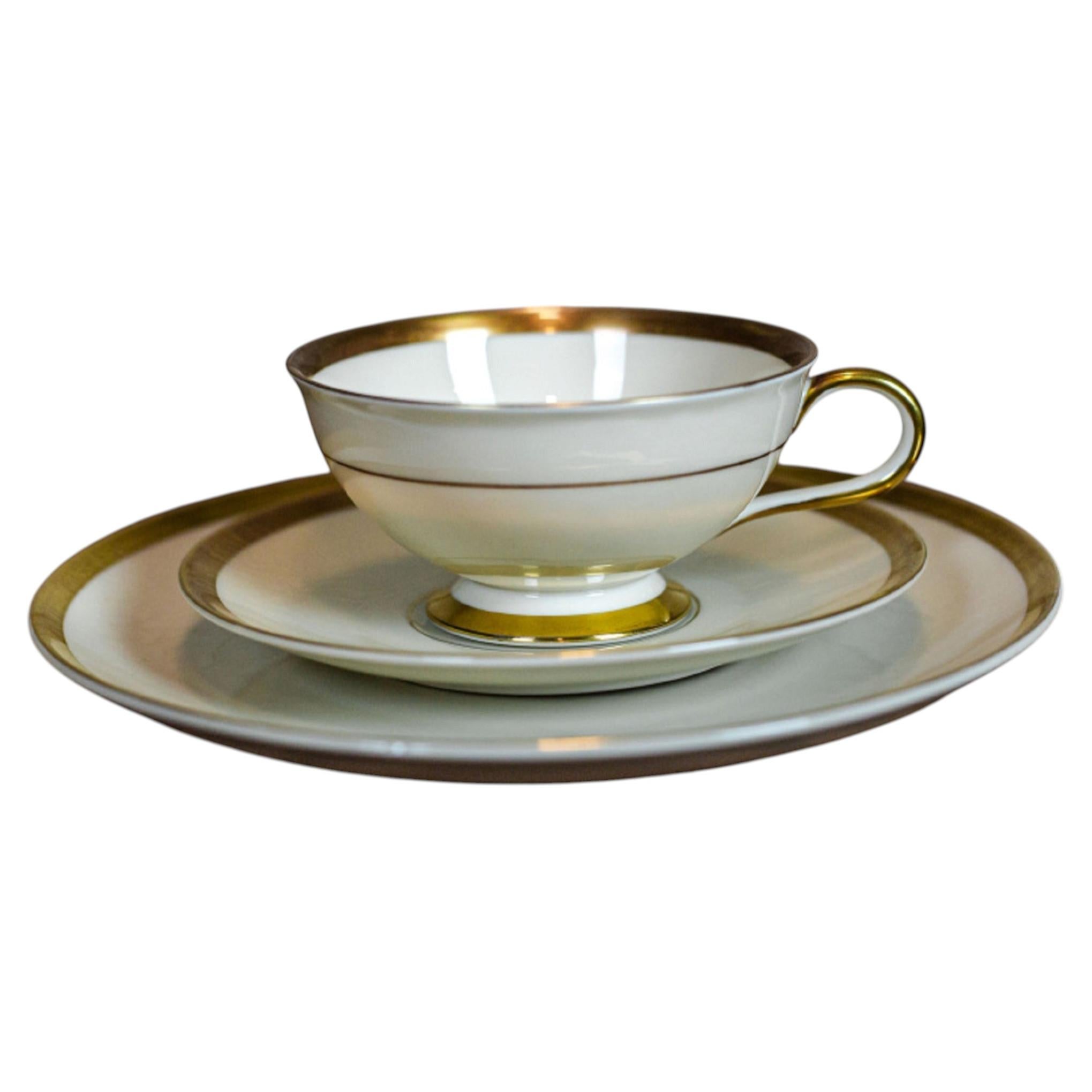 Elegant Hutschenreuther Selb Bavaria Porcelain Tea Cup Set, Mid-20th Century