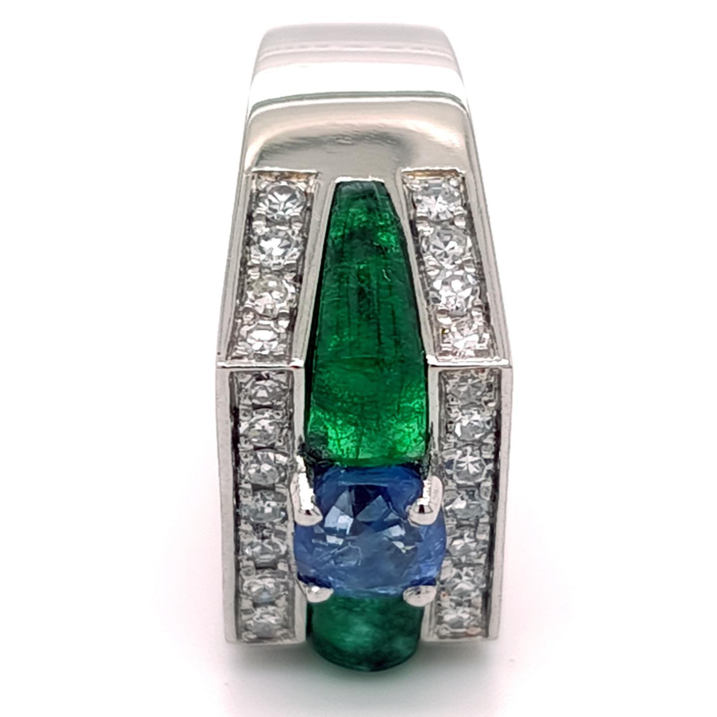 1960 Illario IGI Certified 1.33 ct Kashmir Sapphire Emerald Diamond Ring In Excellent Condition For Sale In Valenza, IT