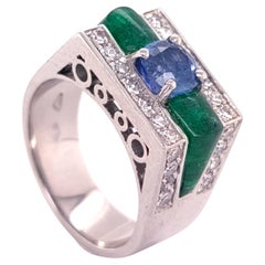 1960 Illario IGI Certified 1.33 ct Kashmir Sapphire Emerald Diamond Ring