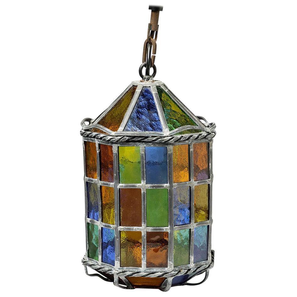 Elegant Illuminated Colored Glass Lantern, circa 1960, French Production