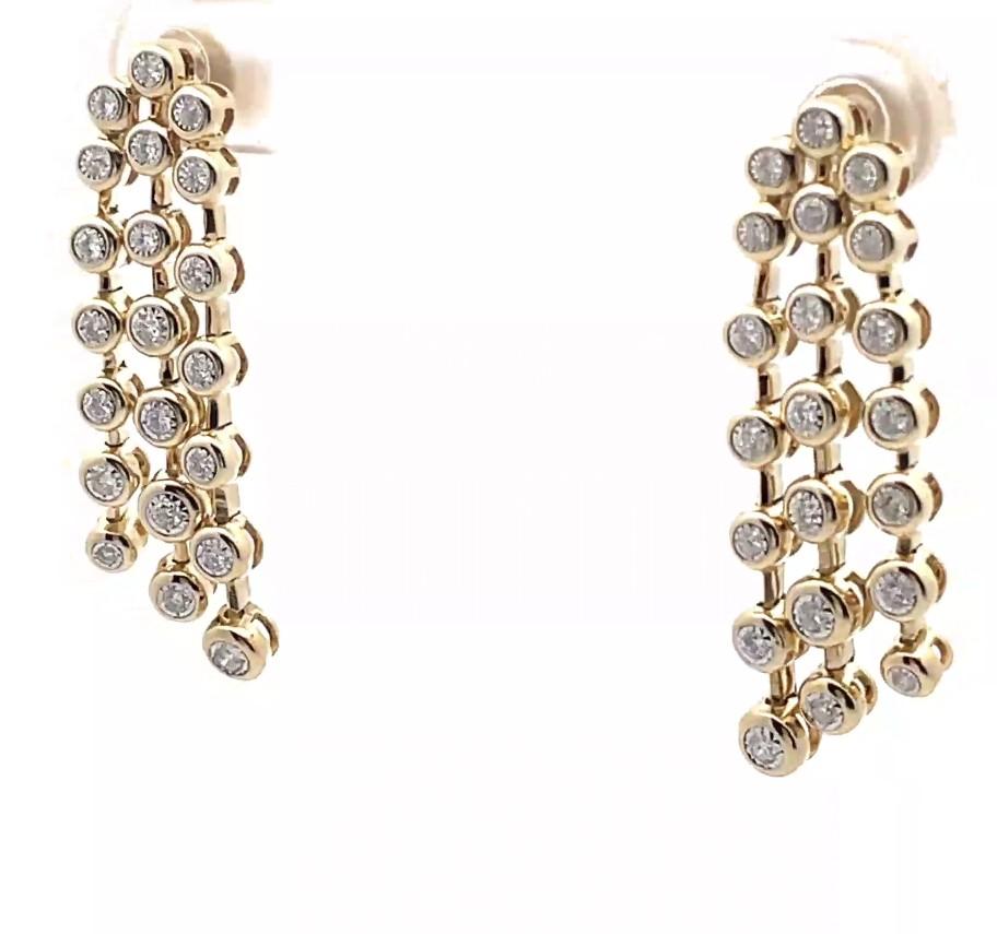 Elegant Illusion-Set Multi Drop Diamond 0.41 Carat Earrings in 14K Yellow Gold For Sale 2