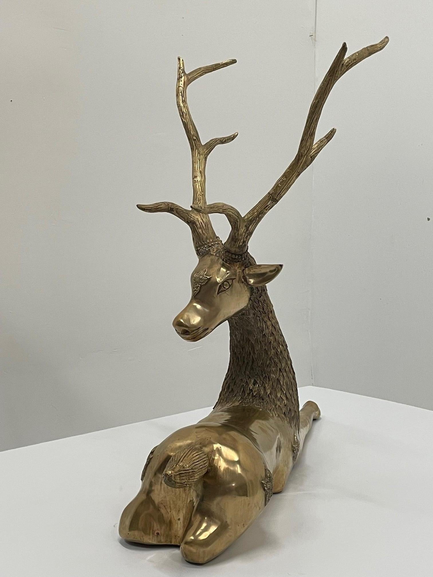 Elegant Impressively Large Polished Brass Stag Sculpture In Good Condition In Hopewell, NJ