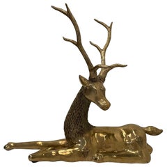Elegant Impressively Large Polished Brass Stag Sculpture