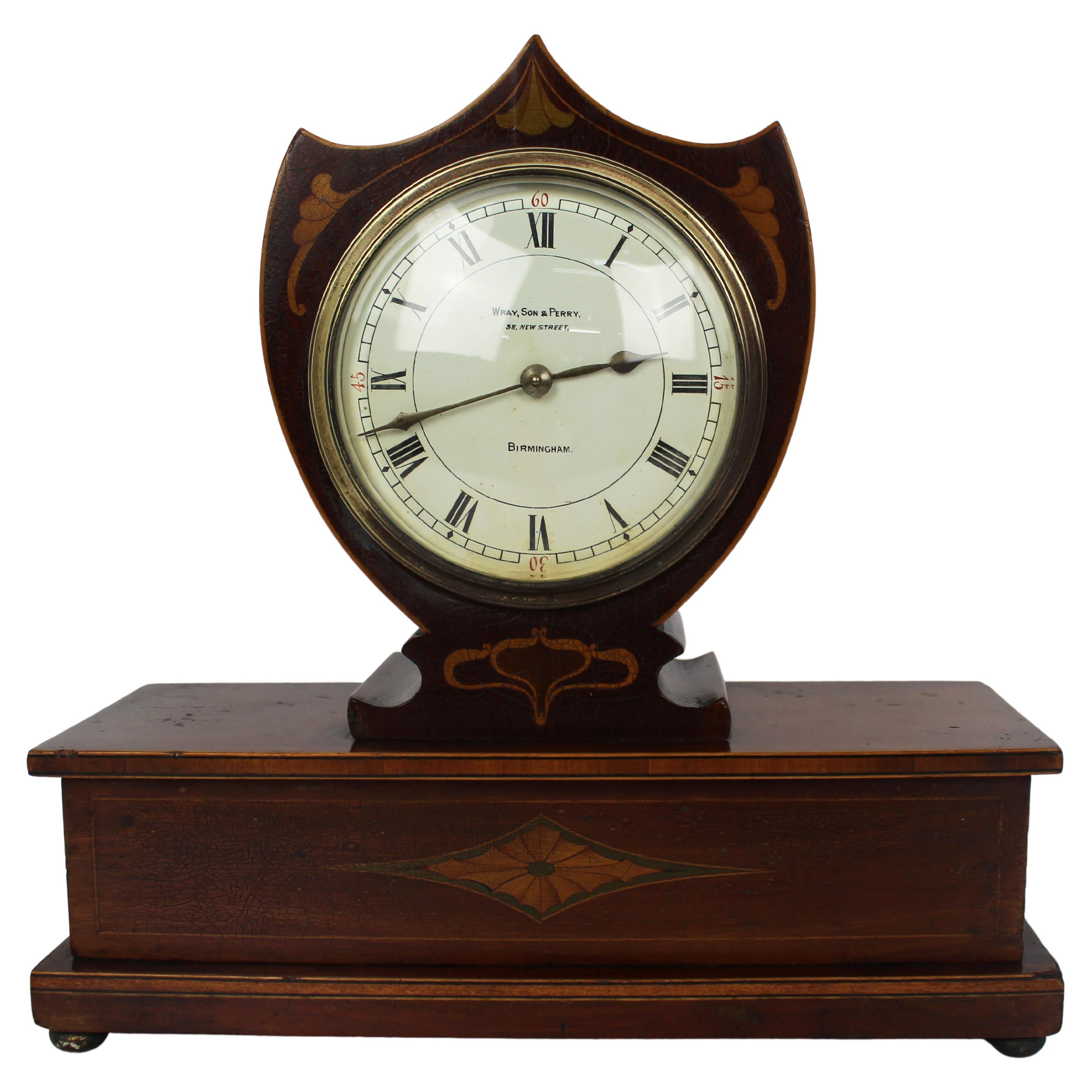 Elegant Inlaid Mahogany Mantle Clock by Wray, Son & Perry c.1900 For Sale