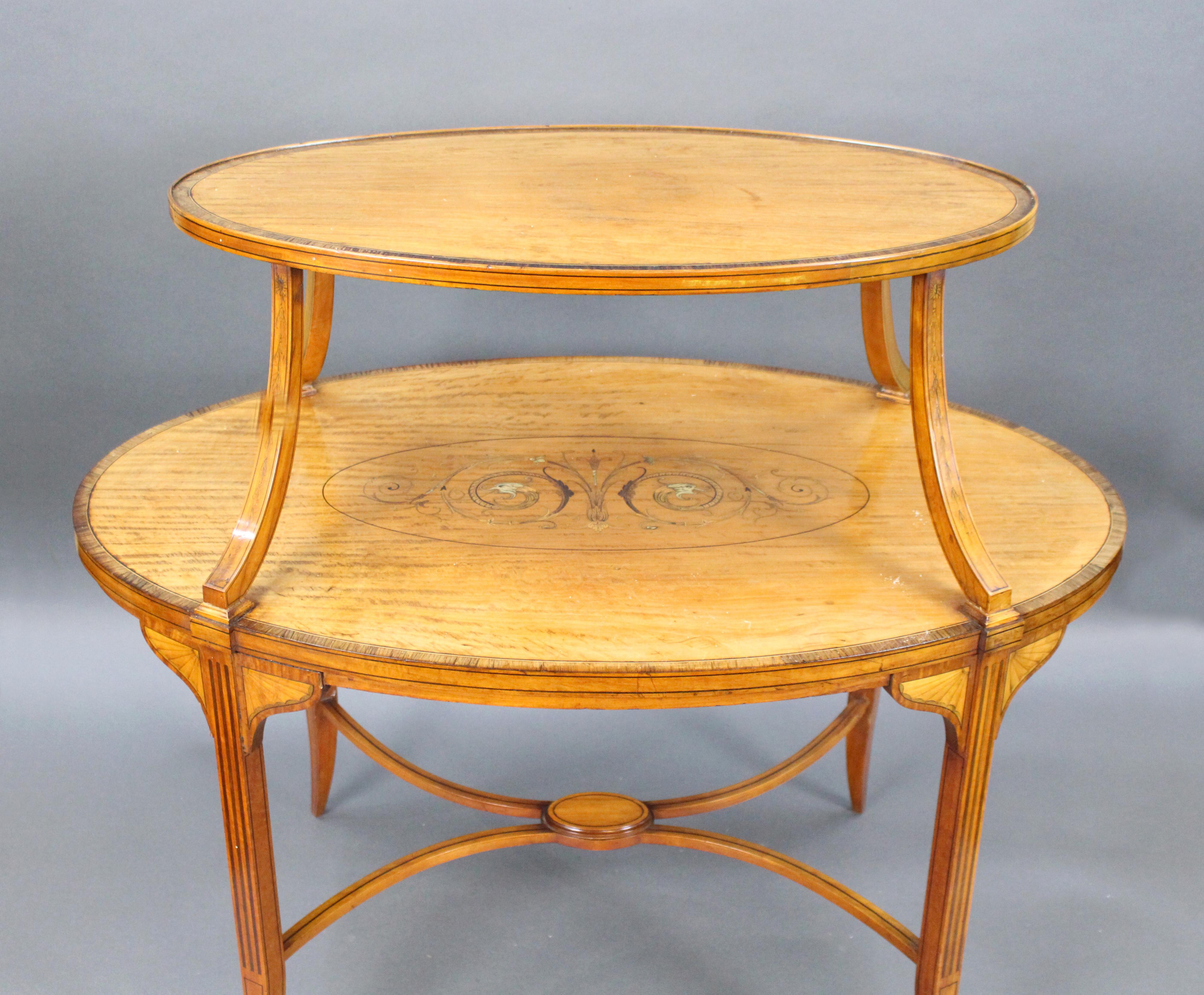 Inlay Elegant Inlaid Satinwood Étagère Two Tier Table c.1890 For Sale