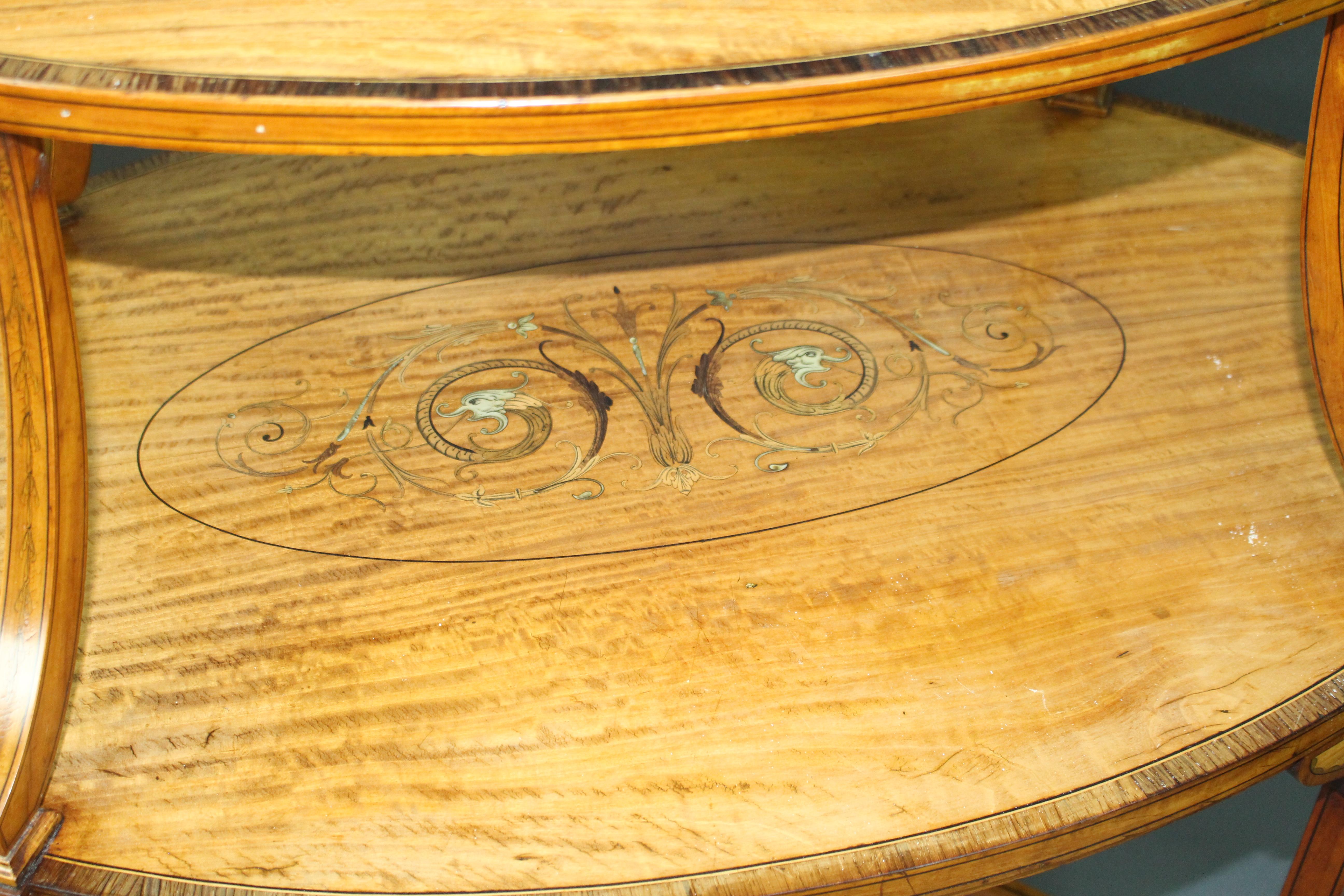 19th Century Elegant Inlaid Satinwood Étagère Two Tier Table c.1890 For Sale