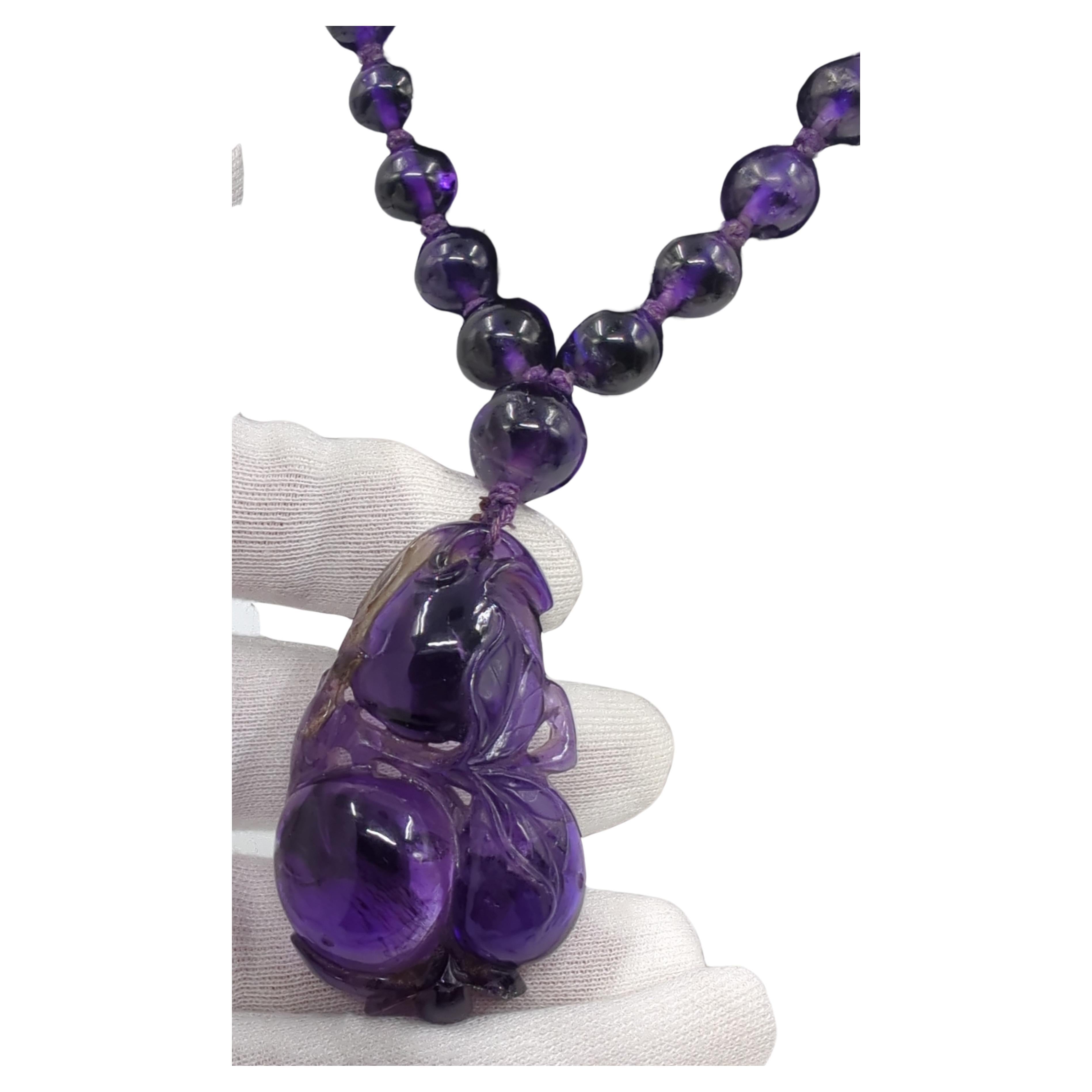 Antique Chinese Intense Purple Amethyst Pendant Graduating Beaded Necklace 24
