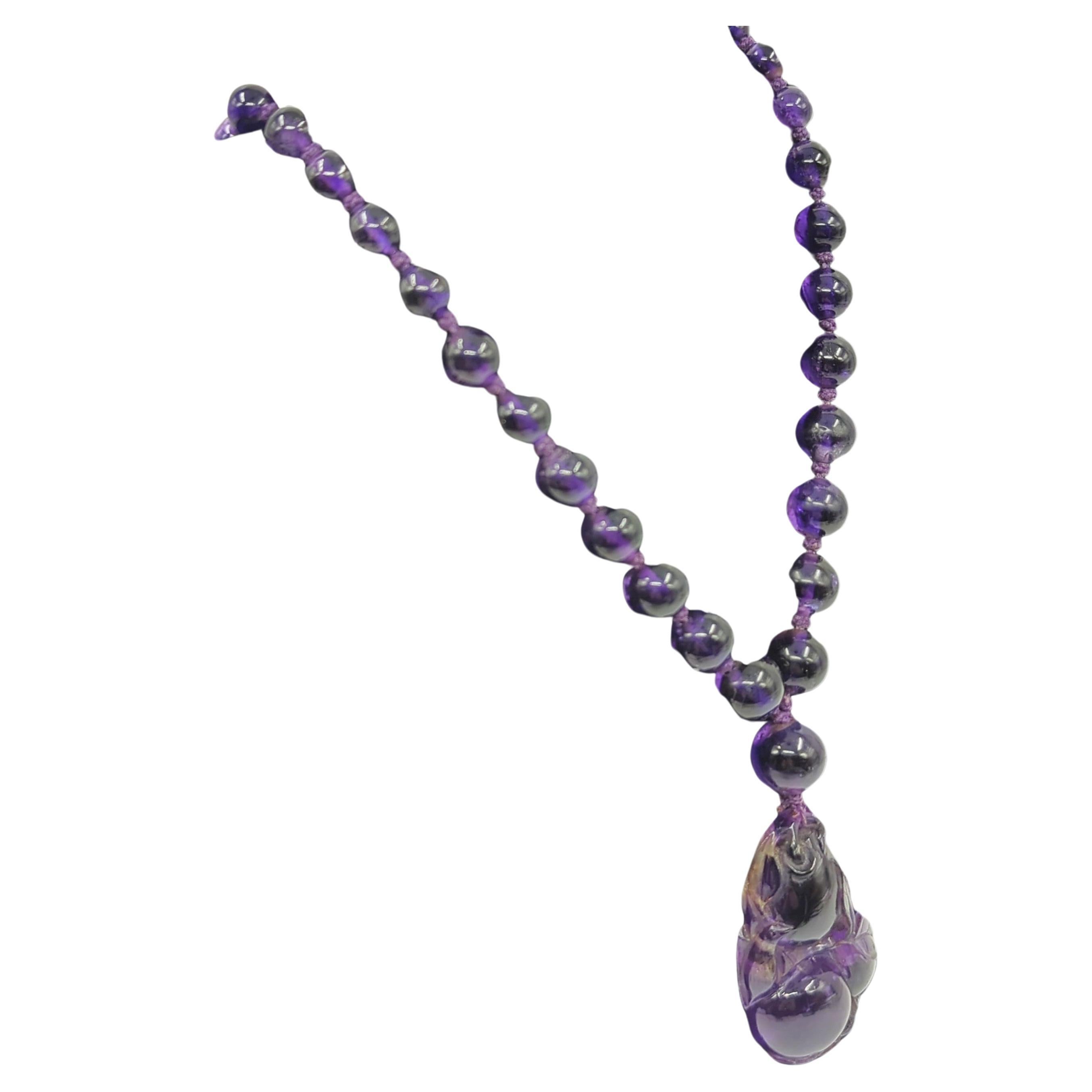 Antique Chinese Intense Purple Amethyst Pendant Graduating Beaded Necklace 24