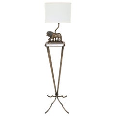 Elegant Iron & Marble Medici Lion Motif Floor Lamp Attributed Maitland -Smith