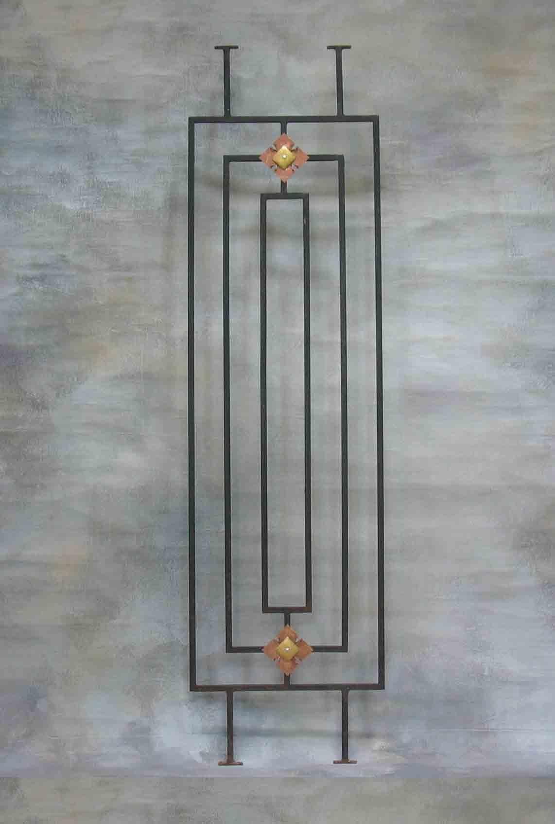 Art Deco Elegant Iron Window Grill or Room Divider with Copper and Brass Accents