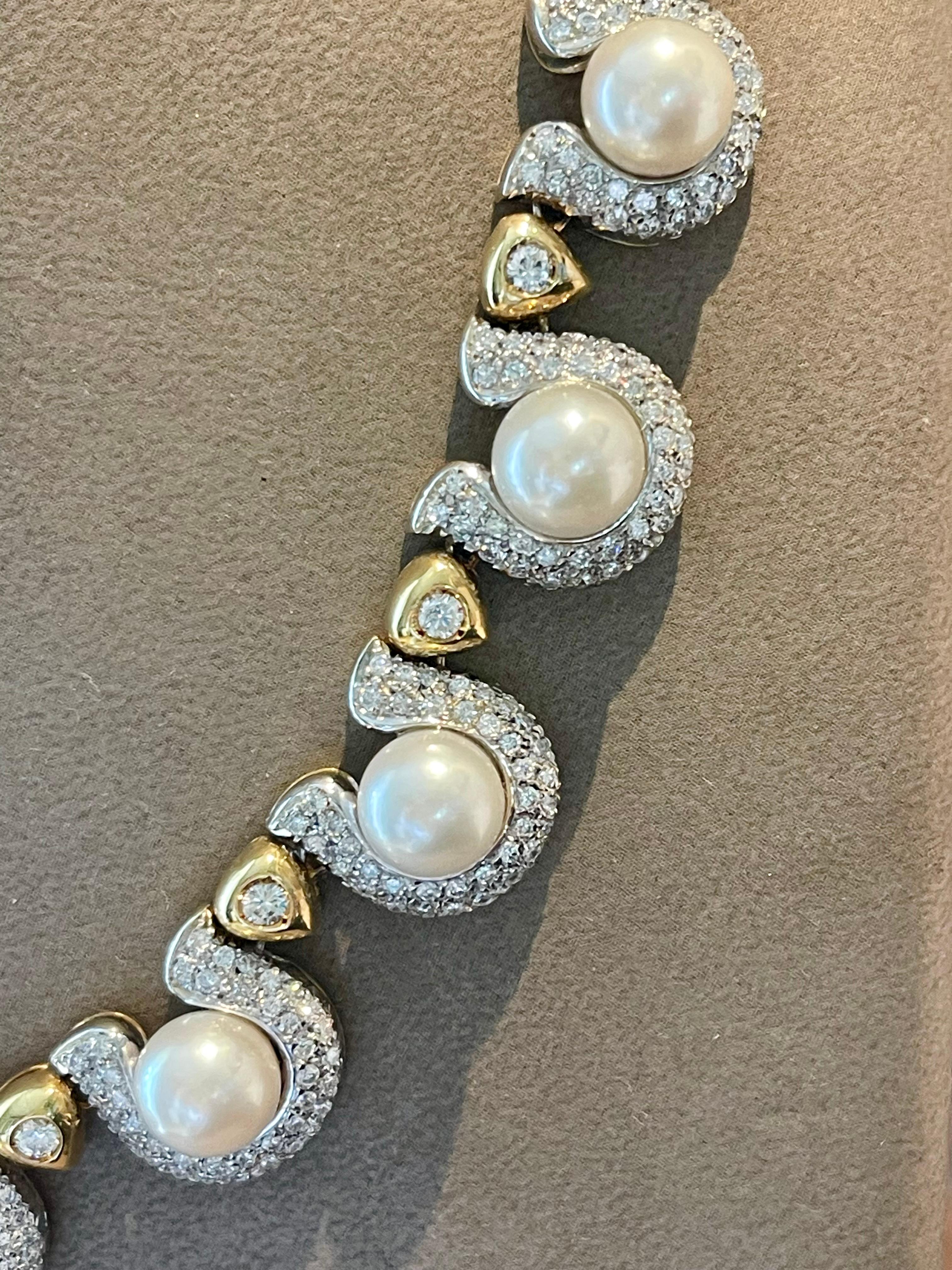 Elegant italian 18 K yellow white Gold Pearl Diamond necklace For Sale 2