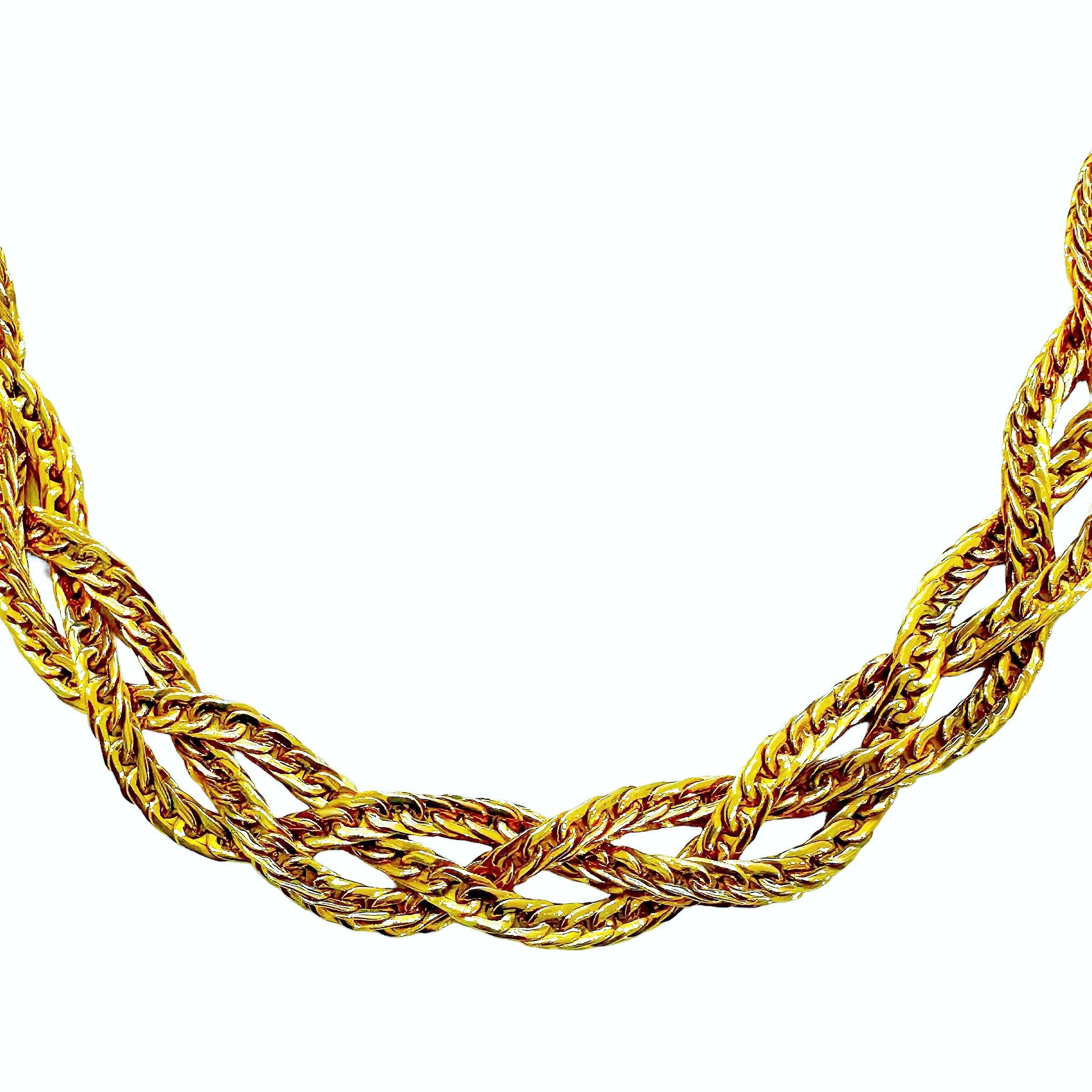 Modern Elegant Italian 18k Gold 3 Strand Braided Necklace For Sale