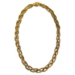 Élégant collier italien tressé en or 18 carats à 3 brins, 22 pouces par 1/2 pouce de large