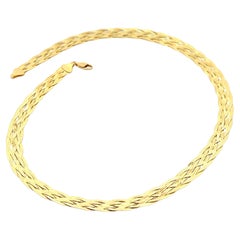 Élégant collier italien en or jaune 18 carats tressé à chevrons plats de 18 pouces
