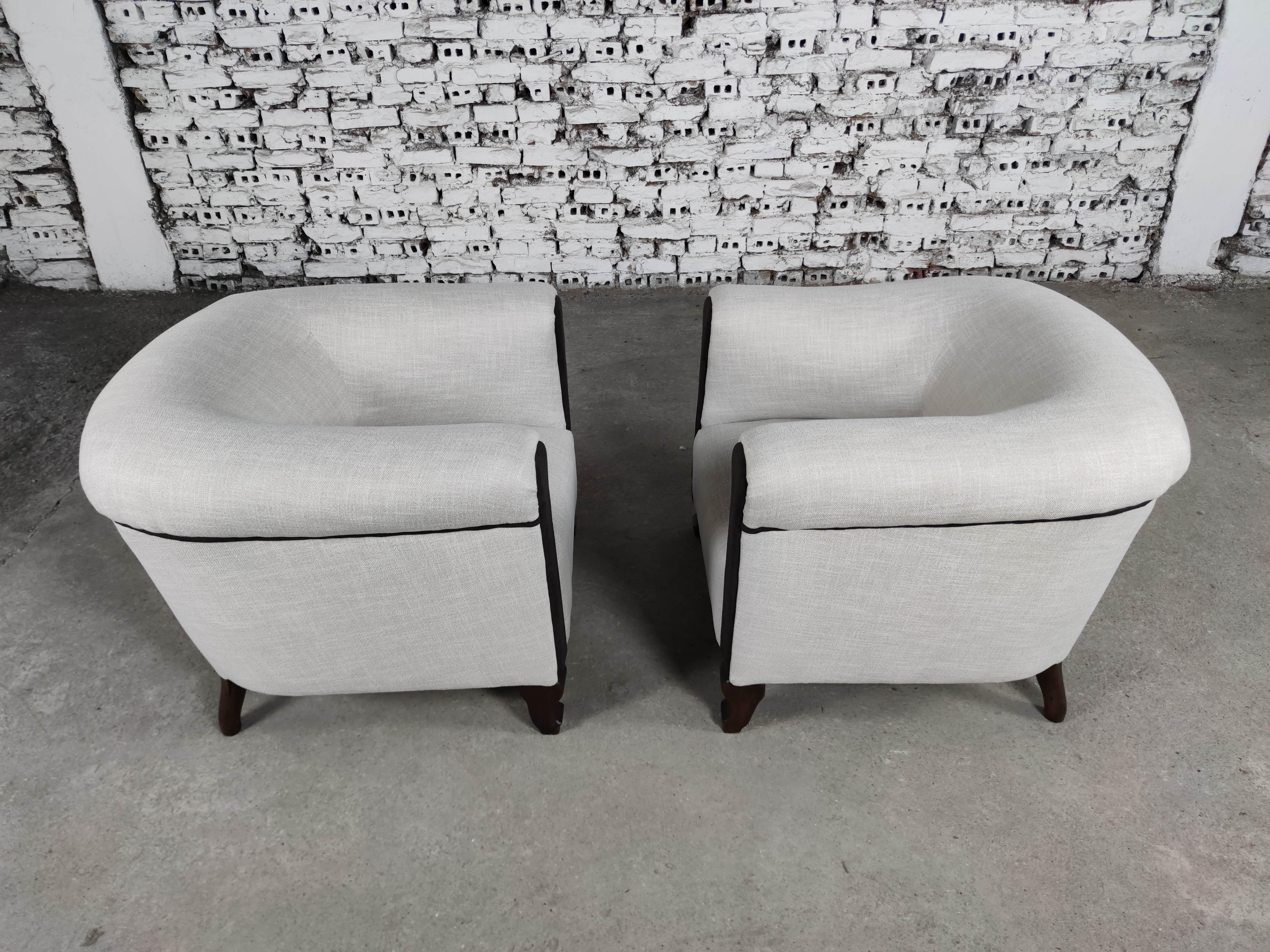 Elegance Italian Art Deco Club Armchairs, Reupholstered - a Pair 2