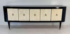 Elegant Italian Art Deco Credenza in Parchment and Black Lacquer, 1950s