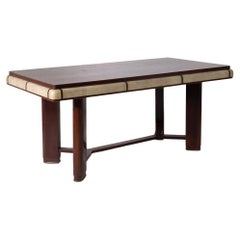 Elegante mesa de comedor italiana Art Déco en madera y pergamino