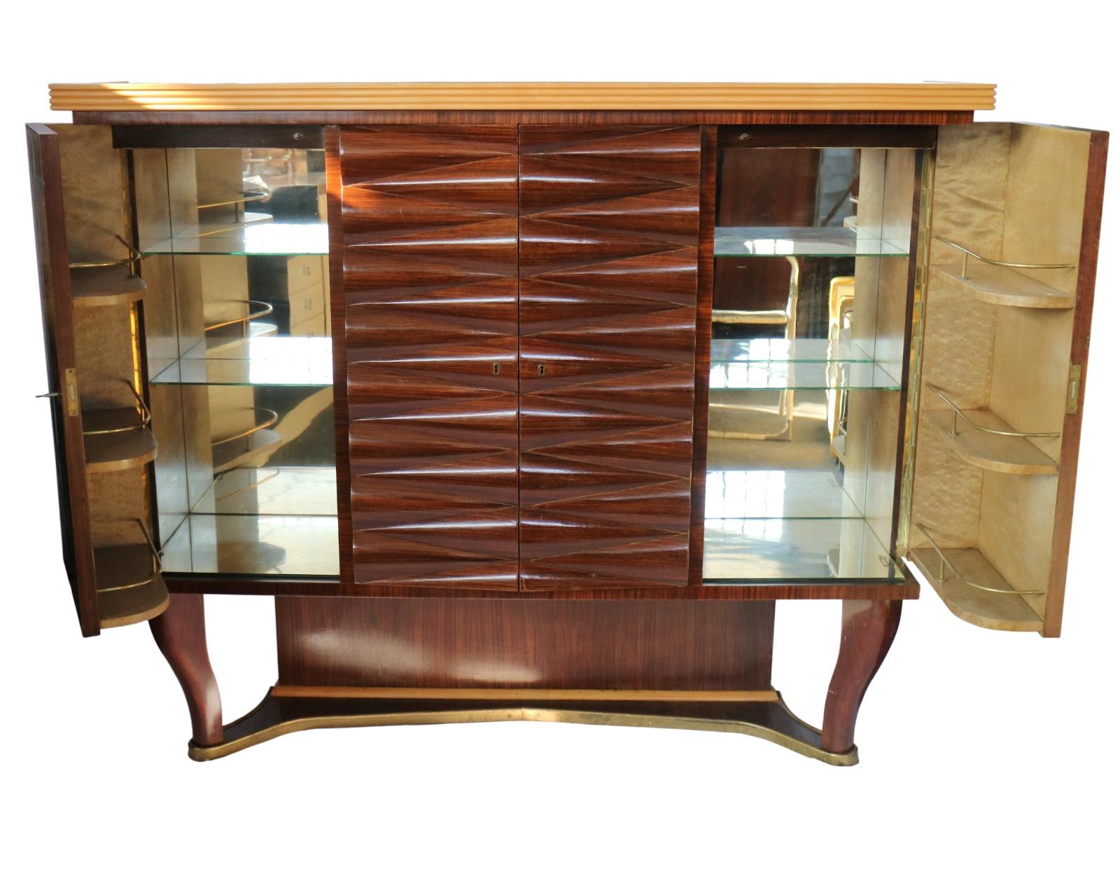 Wood Elegant Italian Art Deco Dry Bar Cabinet by Michele Merighi 1940 For Sale