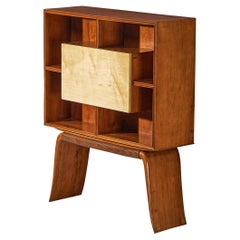 Elegant Italian Bar Cabinet in Cherry with Curved Legs and Grissinato Wood