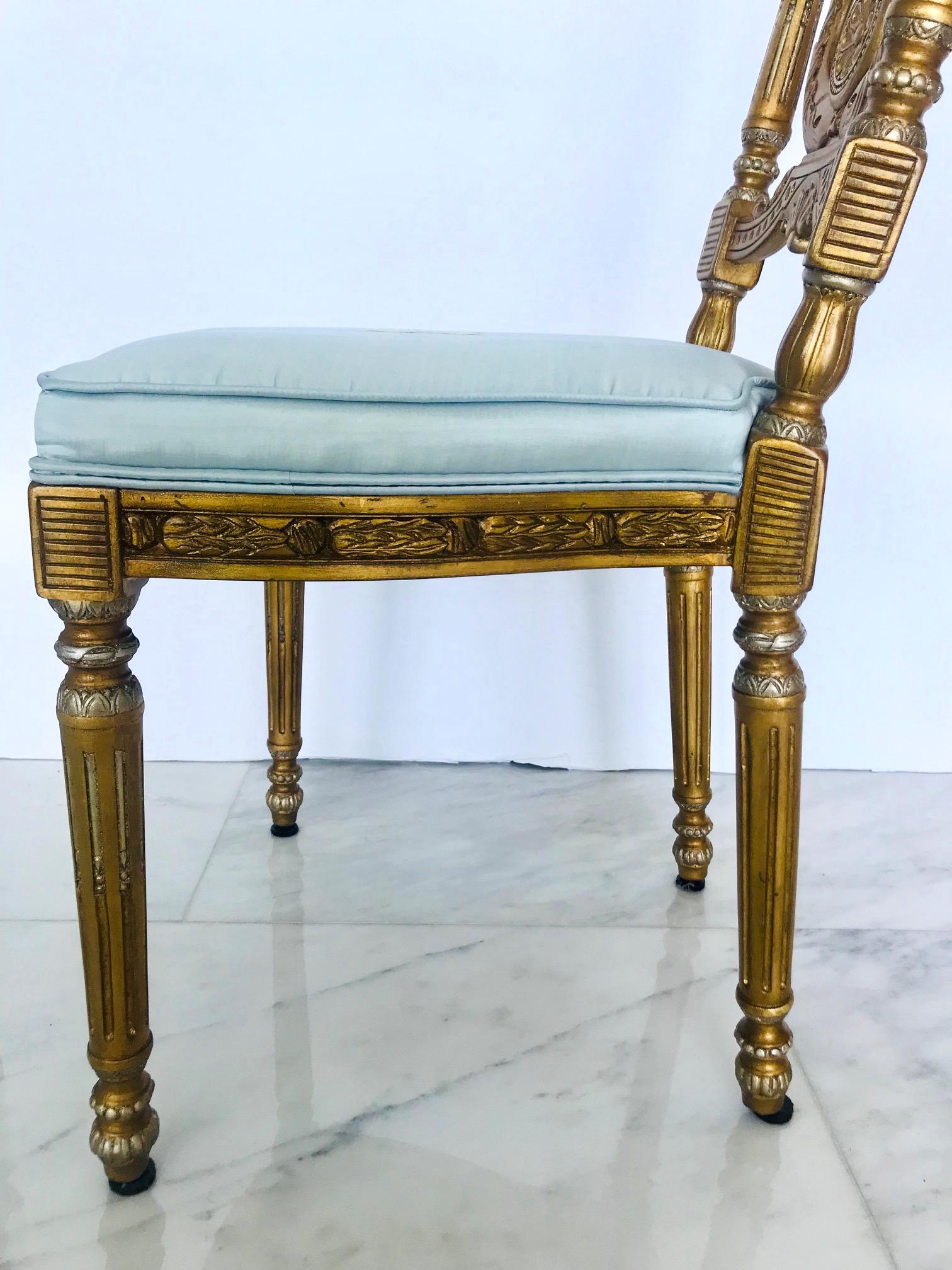 Elegant Italian Belle Époque Lyre Chair in Antique Gold Leaf 1