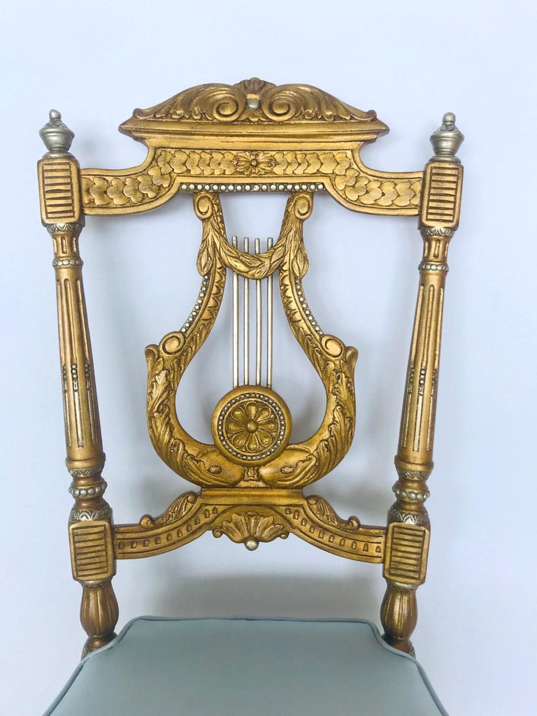 Elegant Italian Belle Époque Lyre Chair in Antique Gold Leaf at 1stDibs