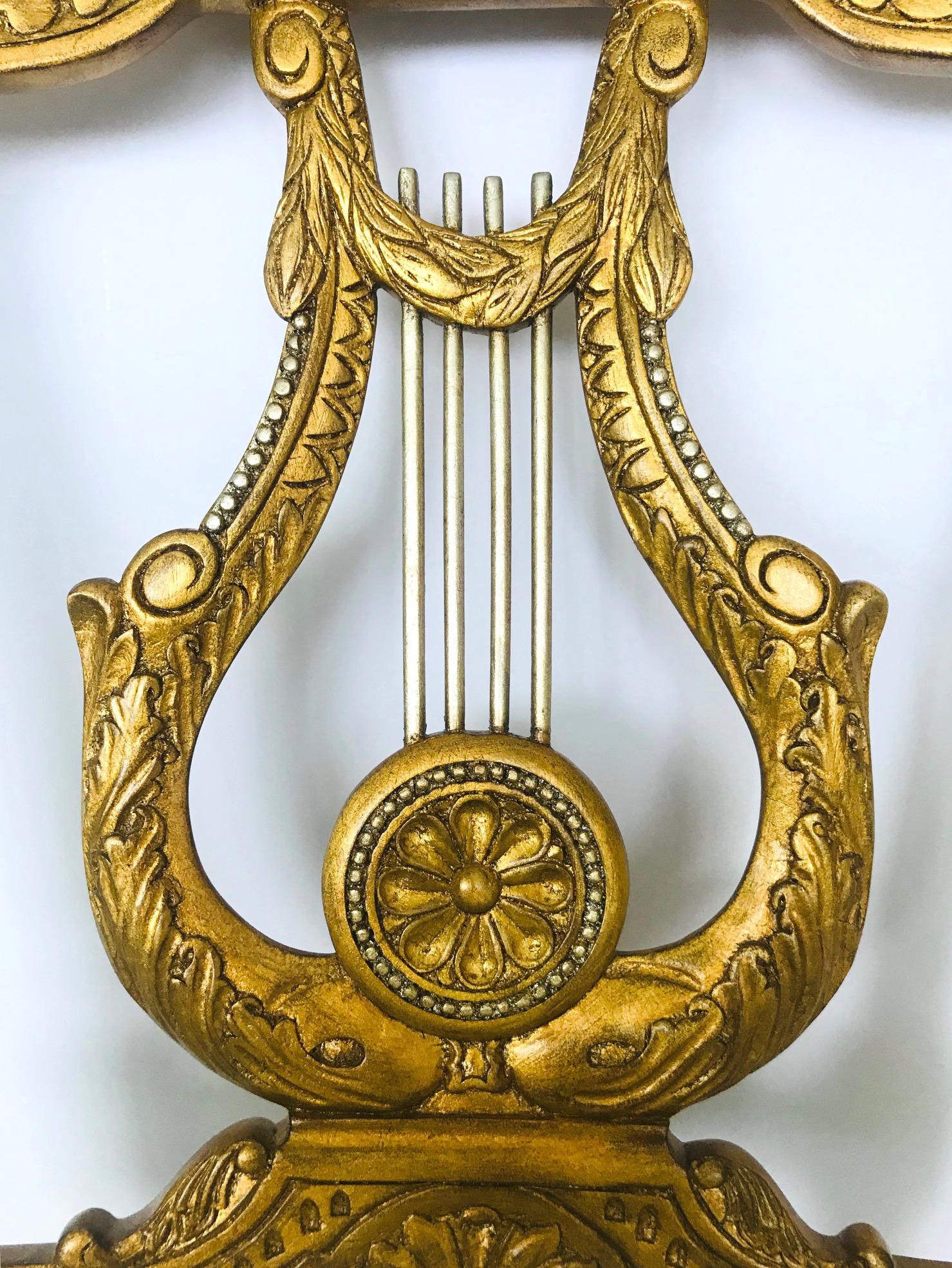 Hand-Carved Elegant Italian Belle Époque Lyre Chair in Antique Gold Leaf