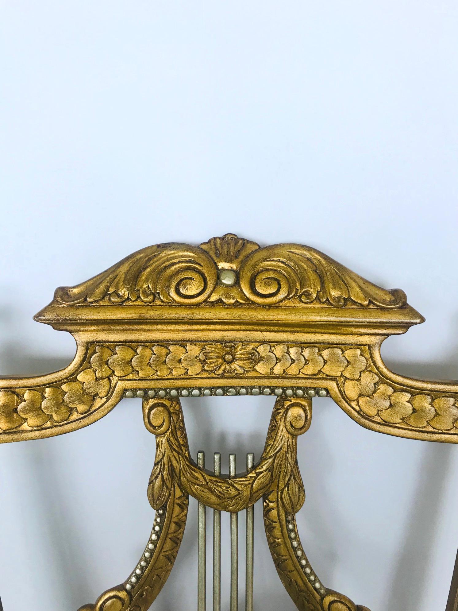 Elegant Italian Belle Époque Lyre Chair in Antique Gold Leaf In Good Condition In Fort Lauderdale, FL