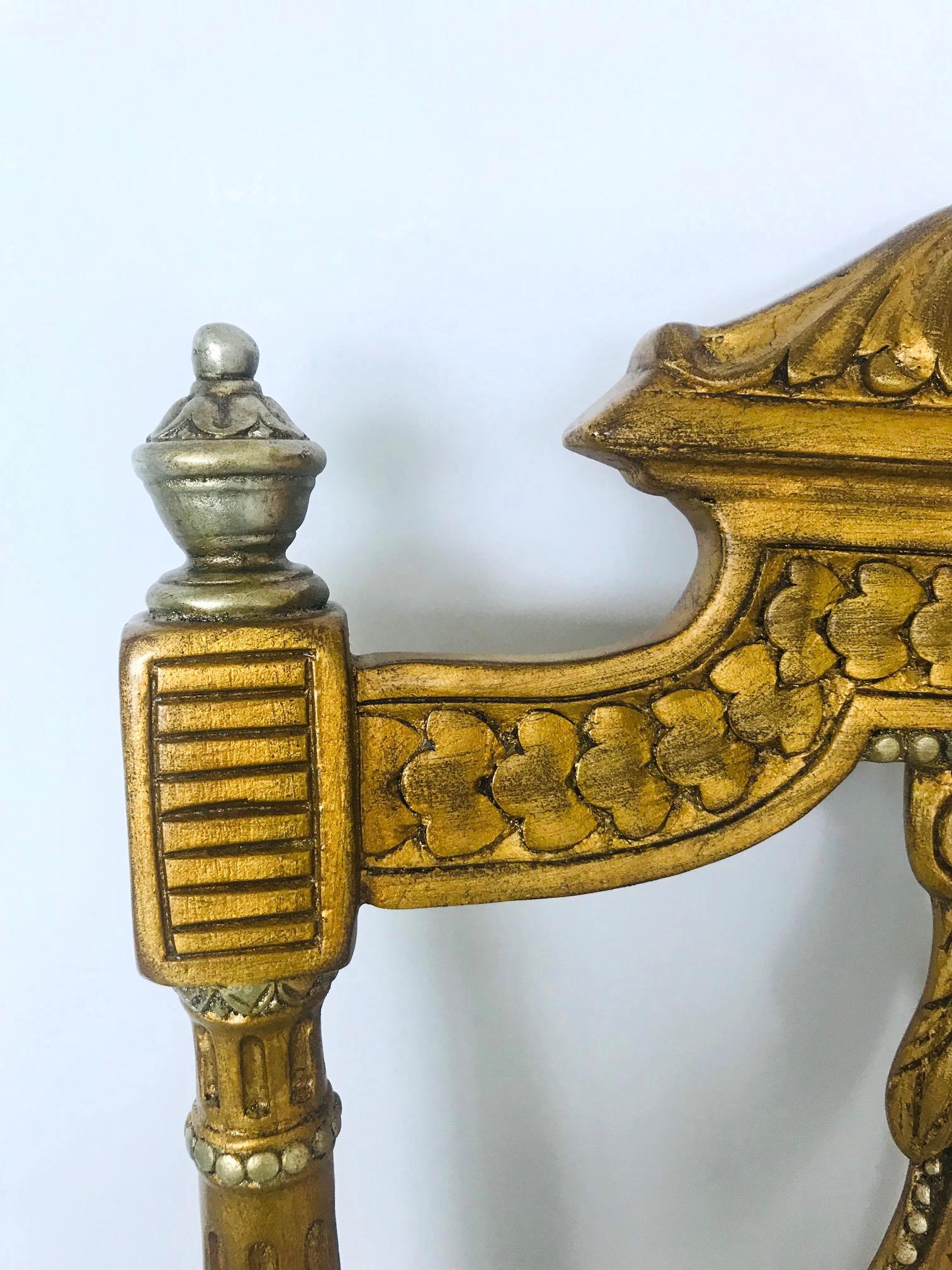 Mid-20th Century Elegant Italian Belle Époque Lyre Chair in Antique Gold Leaf