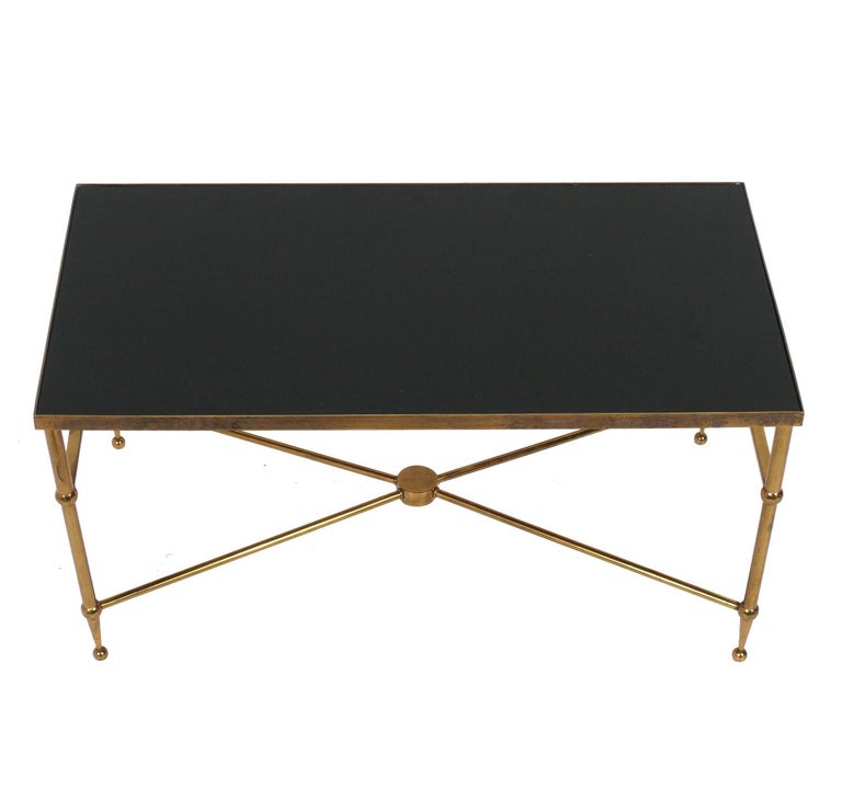 Elegant Italian Brass and Black Glass Coffee Table For Sale at 1stDibs