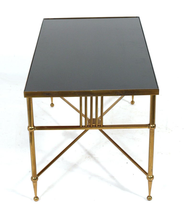 Elegant Italian Brass and Black Glass Coffee Table For Sale at 1stDibs