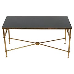 Elegant Italian Brass and Black Glass Coffee Table
