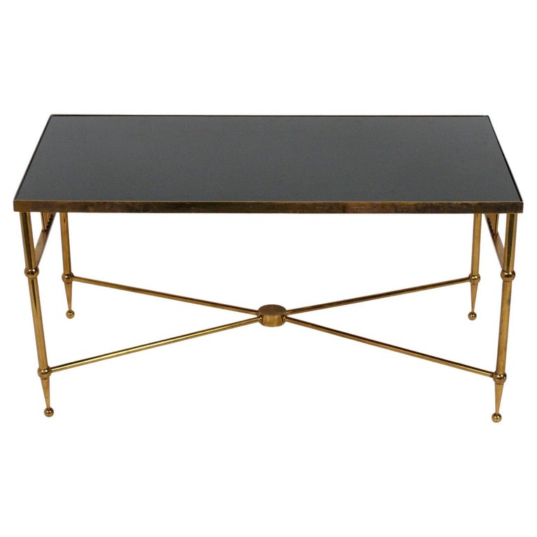 Elegant Italian Brass and Black Glass Coffee Table For Sale at 1stDibs