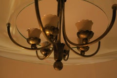 Elegant Italian Brass and Glass Chandelier, Brusotti, 1950s