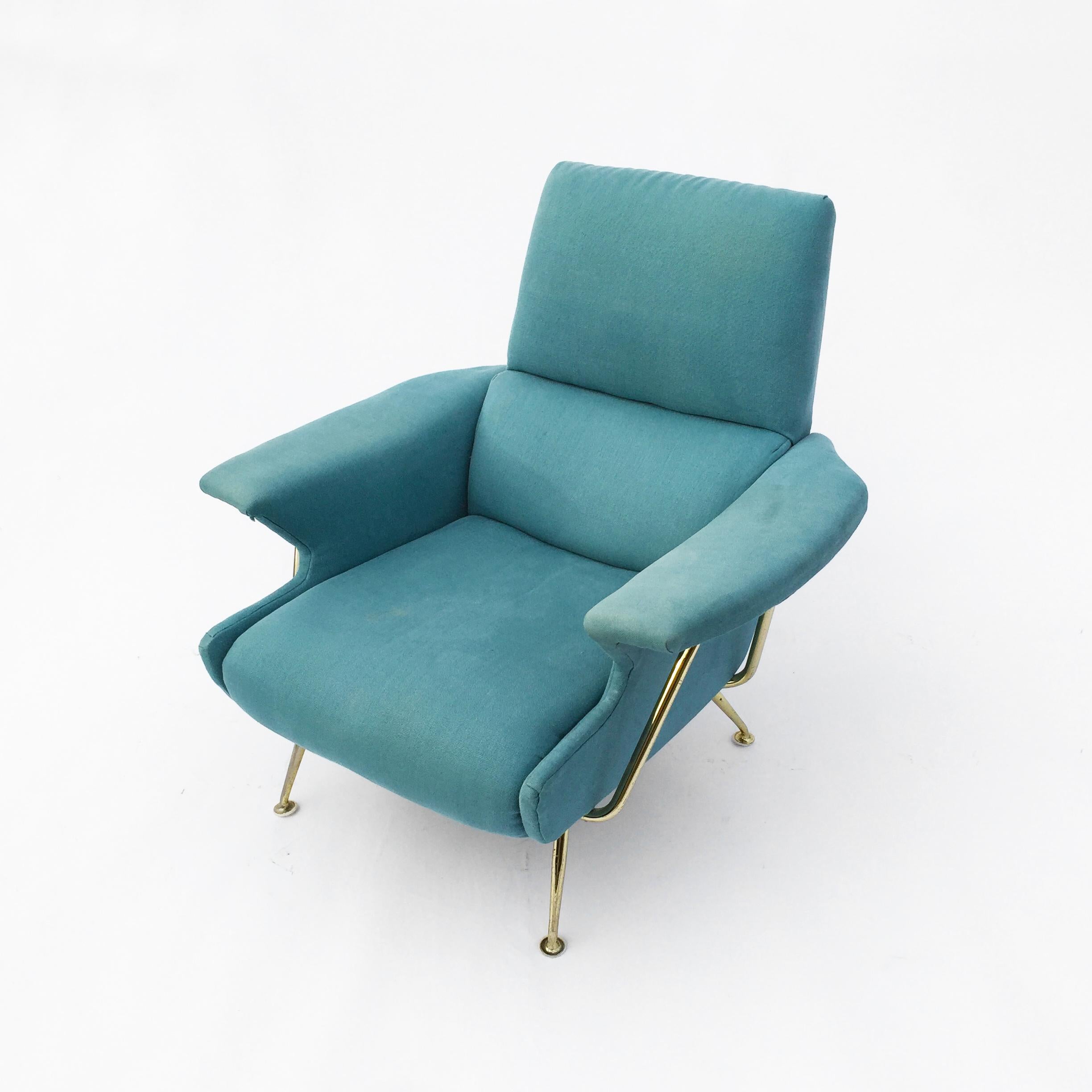 Mid-Century Modern Elegant Mid-Century Italian Brass Framed Lounge Armchair, 1950s Hollywood  For Sale