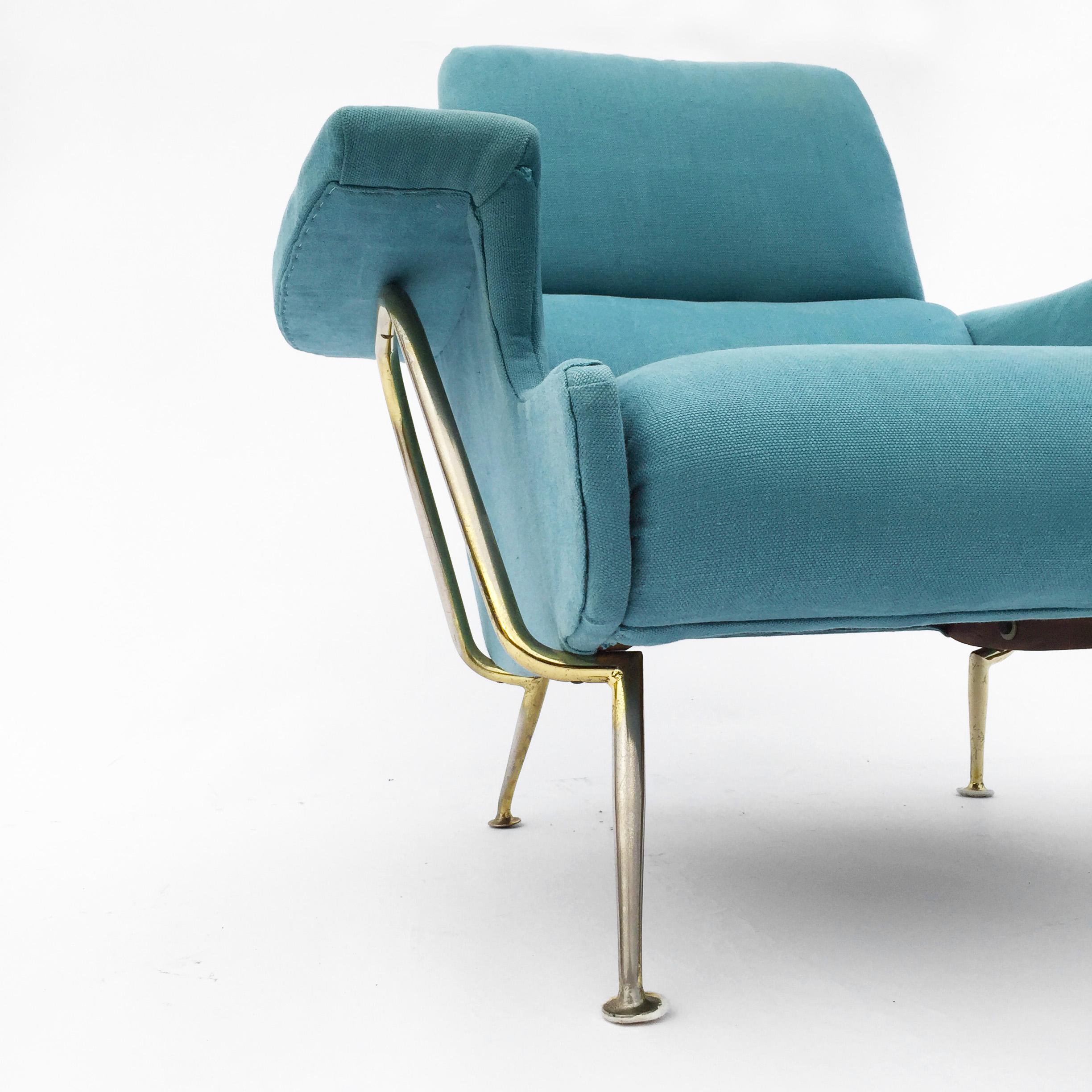 Mid-20th Century Elegant Mid-Century Italian Brass Framed Lounge Armchair, 1950s Hollywood  For Sale
